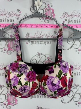 Victoria's Secret very sexy push up Cream Bra with Purple & Pink Floral Print